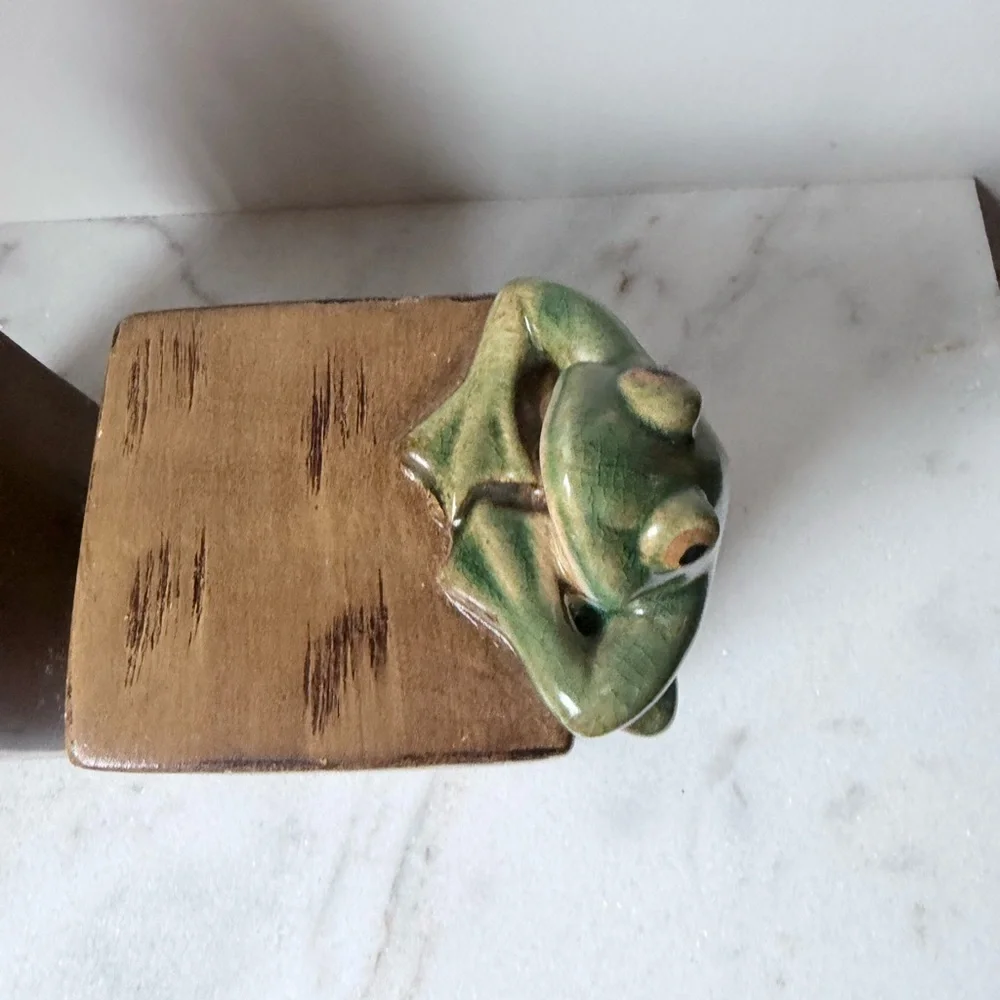 Charming Frog Bookends - Green and Brown